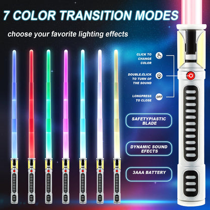 Light Up Saber for Kids 2 in 1 Retractable 7 Colors LED Light Sword Toy with Motion Sensitive FX Sound for Christmas, Halloween, Galaxy War Fighters 2 Pack 🍁 All In One Marketplace Canada