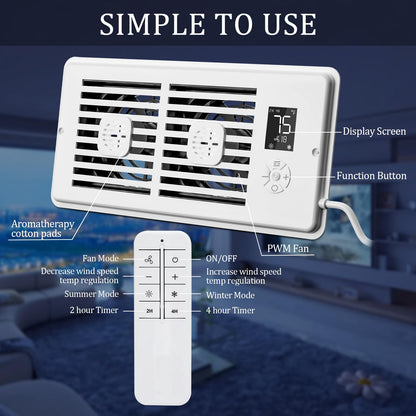 SoulBay 4"x10" Register Booster Fan for Air Vent with Remote & Thermostat 🍁 All In One Marketplace Canada