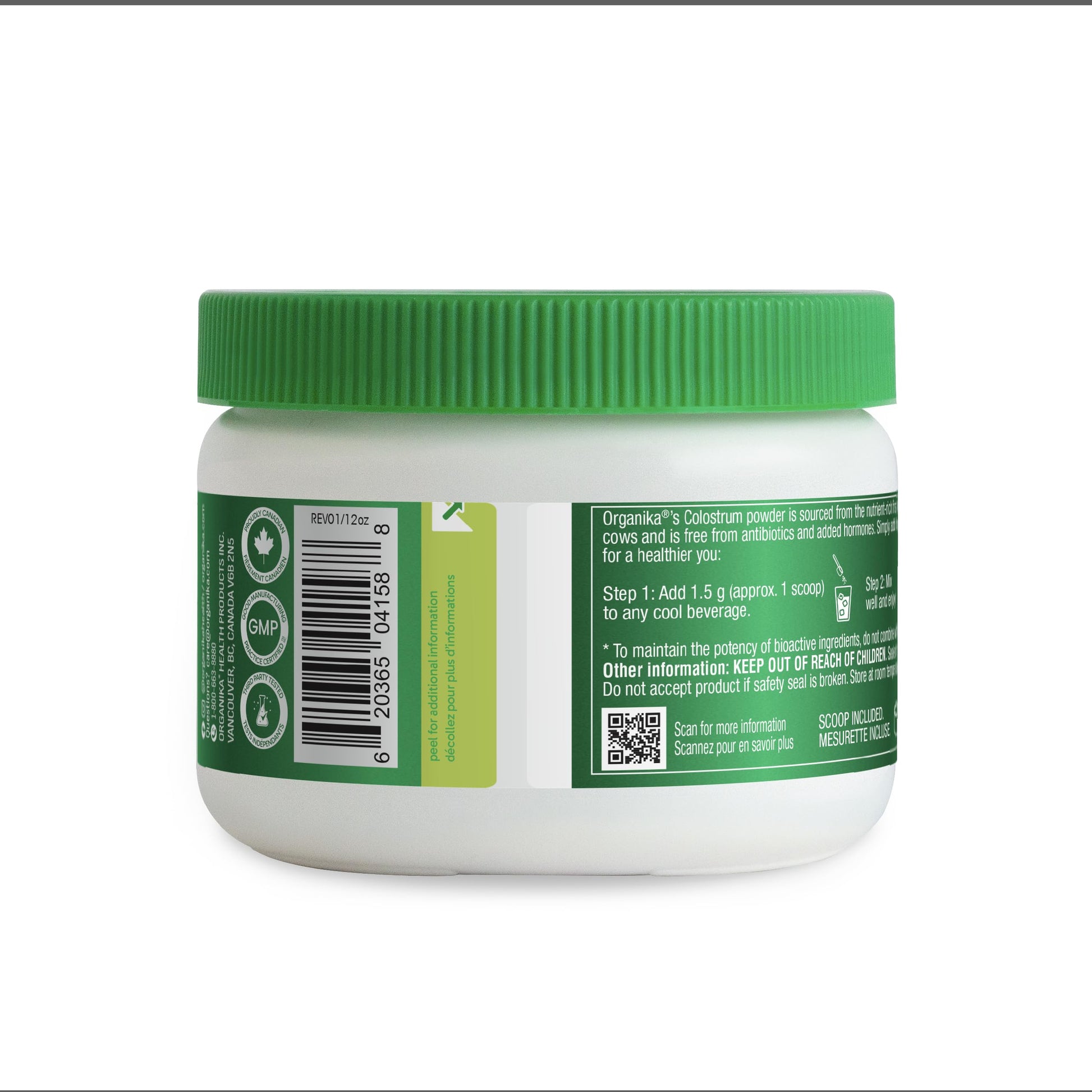 Organika Canadian-Made Colostrum (Bovine)- Immune Support, Grass-Fed- 150g Organika
