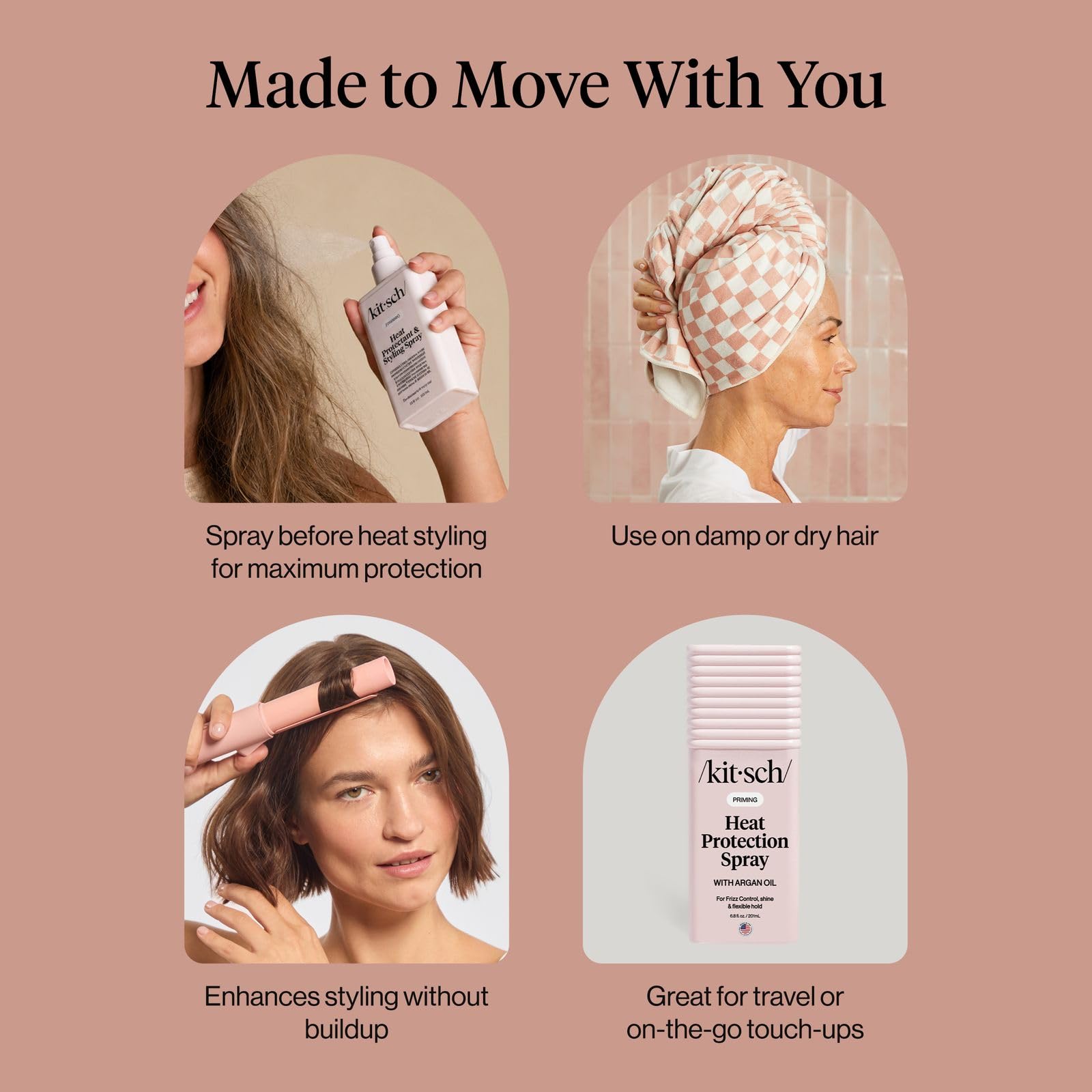 Kitsch Heat Protection Spray for Hair – Heat Protectant for Hair with Argan Oil – Styling Hair Spray for Frizz Control, Shine & Damage Protection – Protects Strands | Ideal Gifts for Women – 201ml - Available at All In One Marketplace Canada