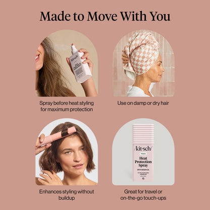 Kitsch Heat Protection Spray for Hair – Heat Protectant for Hair with Argan Oil – Styling Hair Spray for Frizz Control, Shine & Damage Protection – Protects Strands | Ideal Gifts for Women – 201ml - Available at All In One Marketplace Canada