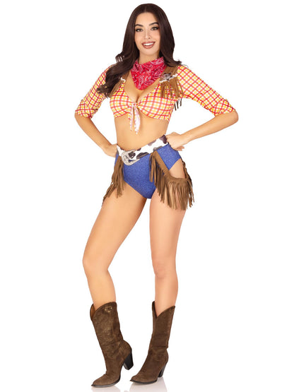 Leg Avenue Women’s 5 PC Playful Cowboy Halloween Costume with Red Bandana, SMALL
