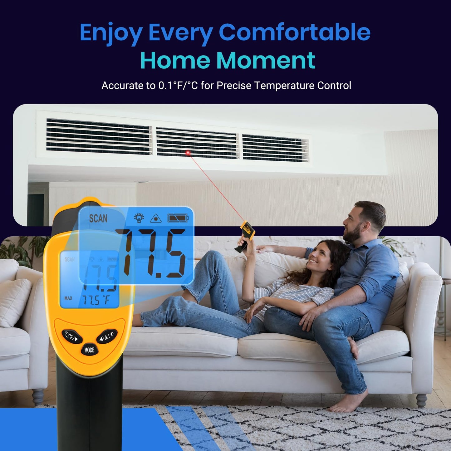 Etekcity Lasergrip 1080 Laser Thermometer Digital Infrared Thermometer Temperature Gun for Kitchen Cooking BBQ Grill and Bath Water, -58℉~1130℉ (-50℃～610℃), Yellow and Black