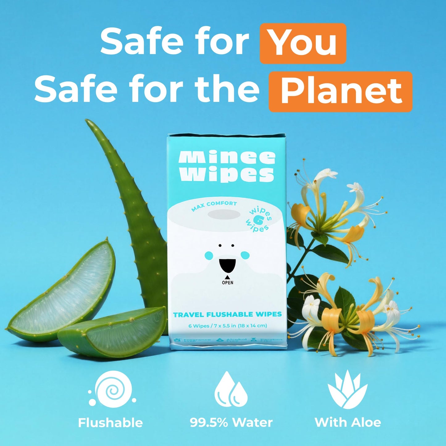 Impossibly Compact Travel Flushable Wipes - 99.5% Water and Aloe - Safe for Sensitive Skin, Hypoallergenic & Unscented - Travel Essentials for Adults, Kids & Baby Care (48 Wipes (8 Packs))