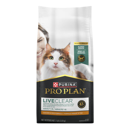 Purina Pro Plan Specialized LiveClear Dry Cat Food, Chicken & Rice - 3.18 kg Bag (1 Pack)