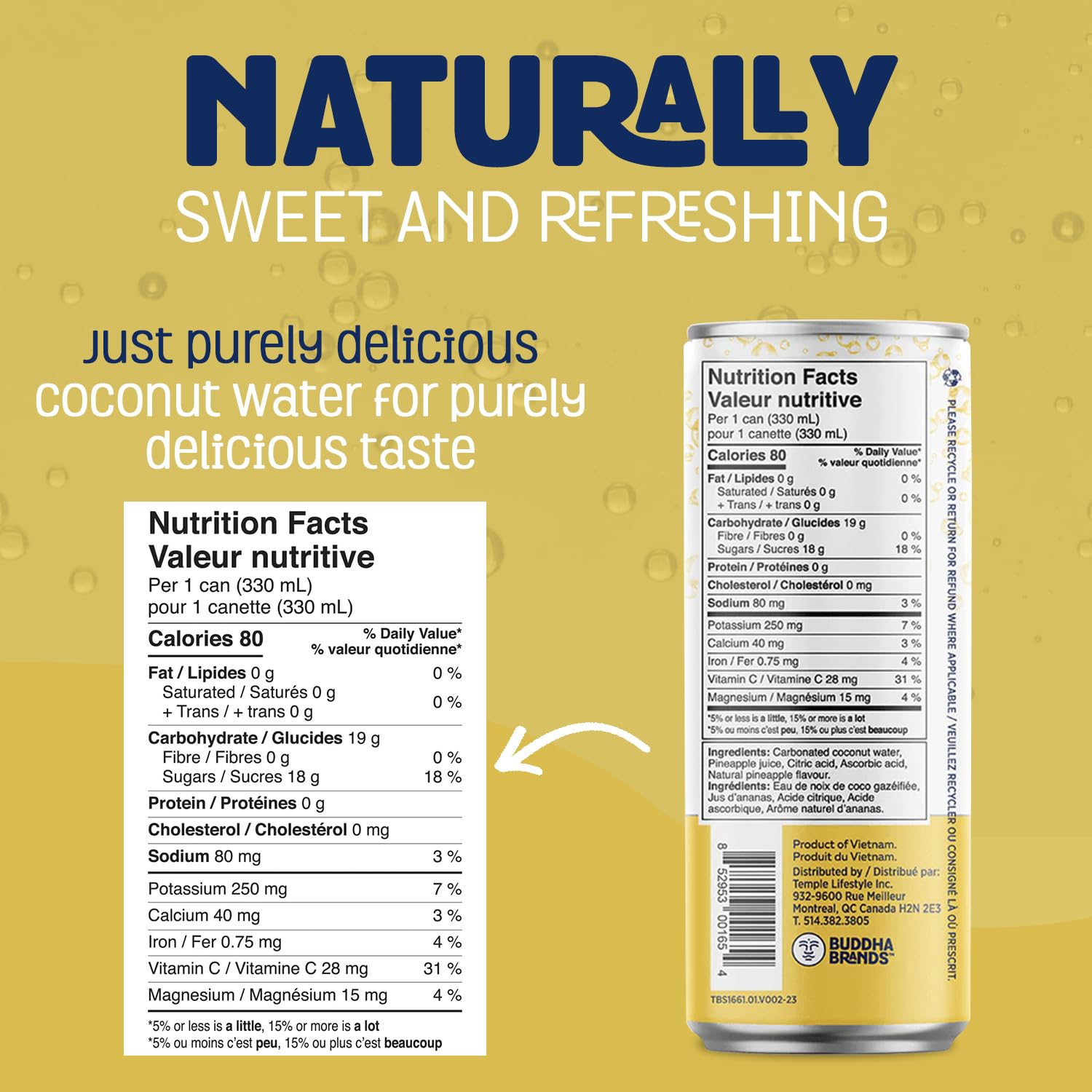 THIRSTY BUDDHA Sparkling Coconut Water with Pineapple – Sugar-Free, Electrolyte-Rich Hydration, 12 Pack (12 x 330ml)