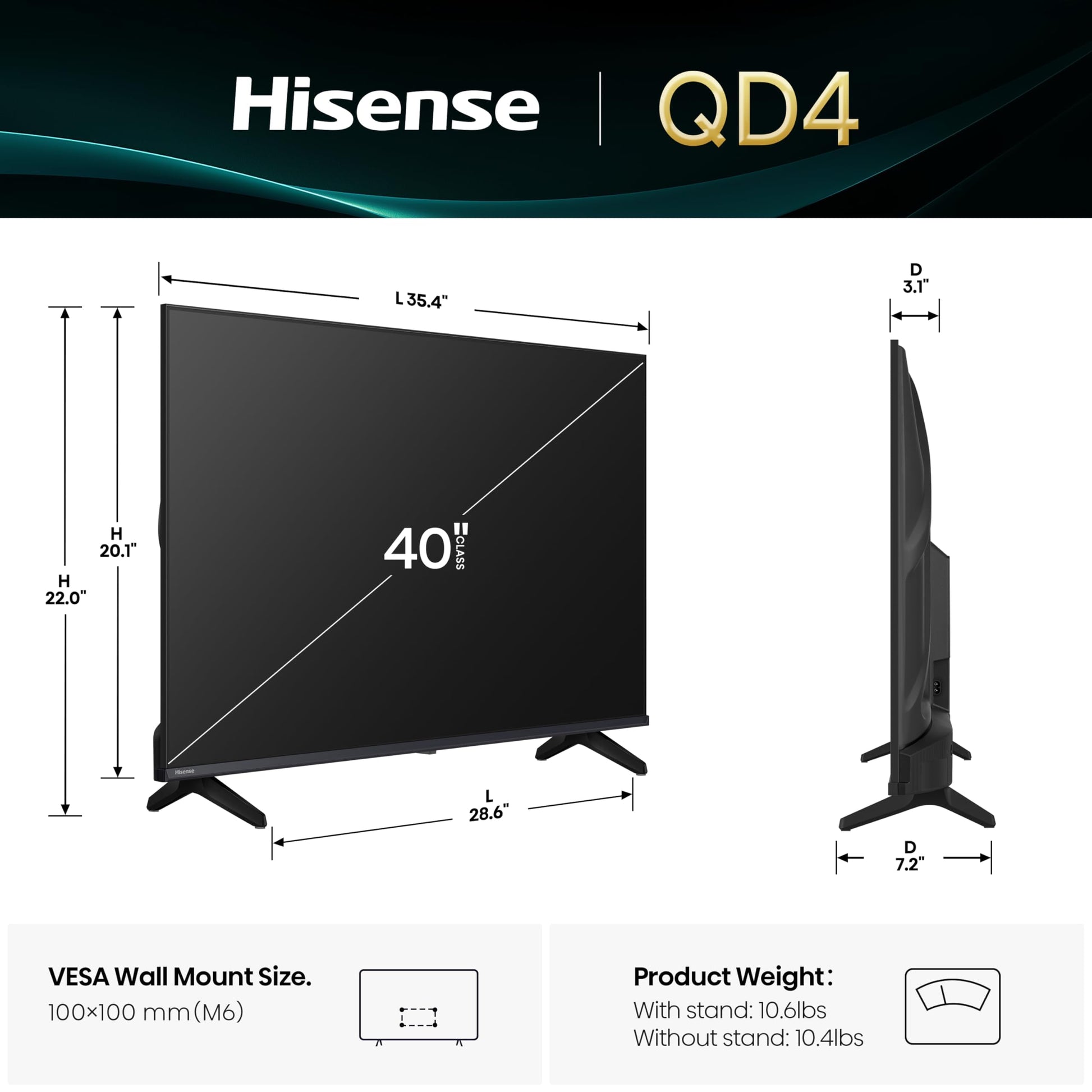 Hisense 40QD4SF - 40" Hi-QLED HD Smart Fire TV, Hi-QLED Color, Dolby Audio, Compatible with Alexa, Full Array LED, Slim Bezel Design (2026 Model)
