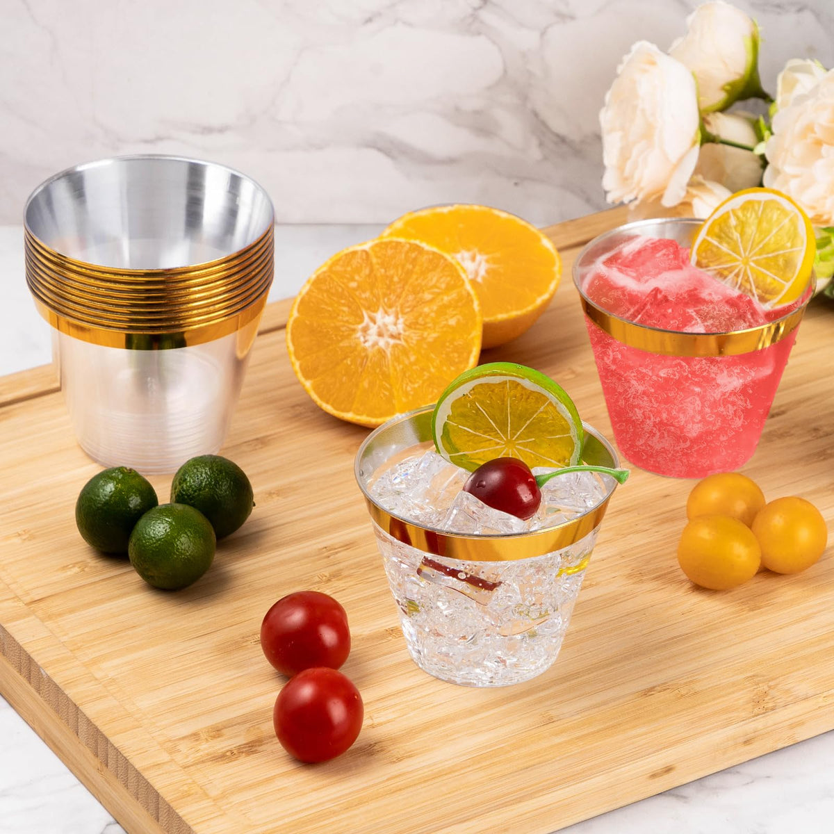 Goodluck 100PCS 9oz Gold Plastic Cups, Clear Plastic Cups with Gold Rim 🍁 All In One Marketplace Canada