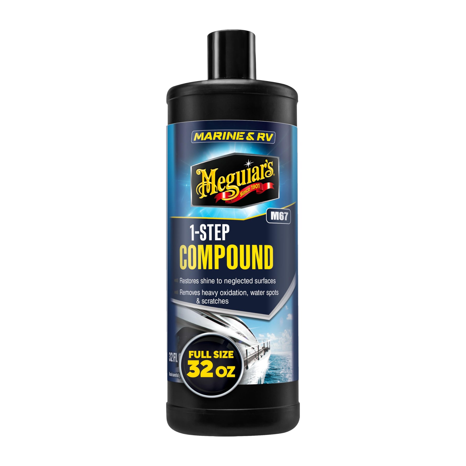 Meguiar’s Marine/RV One Step Boat Compound, Oxidation Remover for Boat, Boat Water Spot Remover, Also Removes Stains and Scratches, Restores Color and Shine to Fiberglass Gel Coat Finishes, 32 Oz Meguiar's