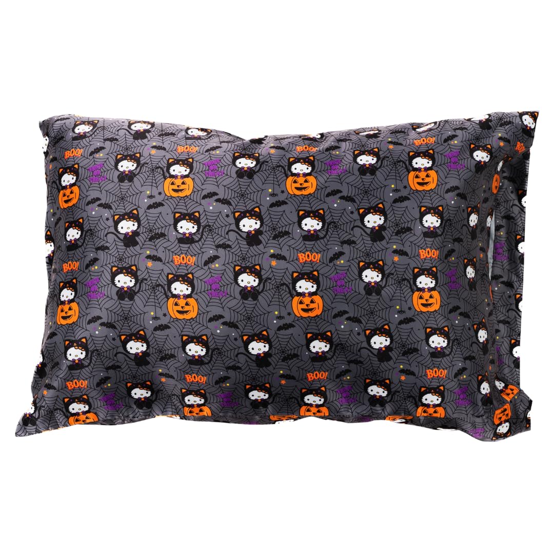 Taie d'oreiller réversible standard Sanrio Hello Kitty squelette Halloween, en satin soyeux pour cheveux et peau, 50x76 cm (produit sous licence officielle) par Franco Collectibles