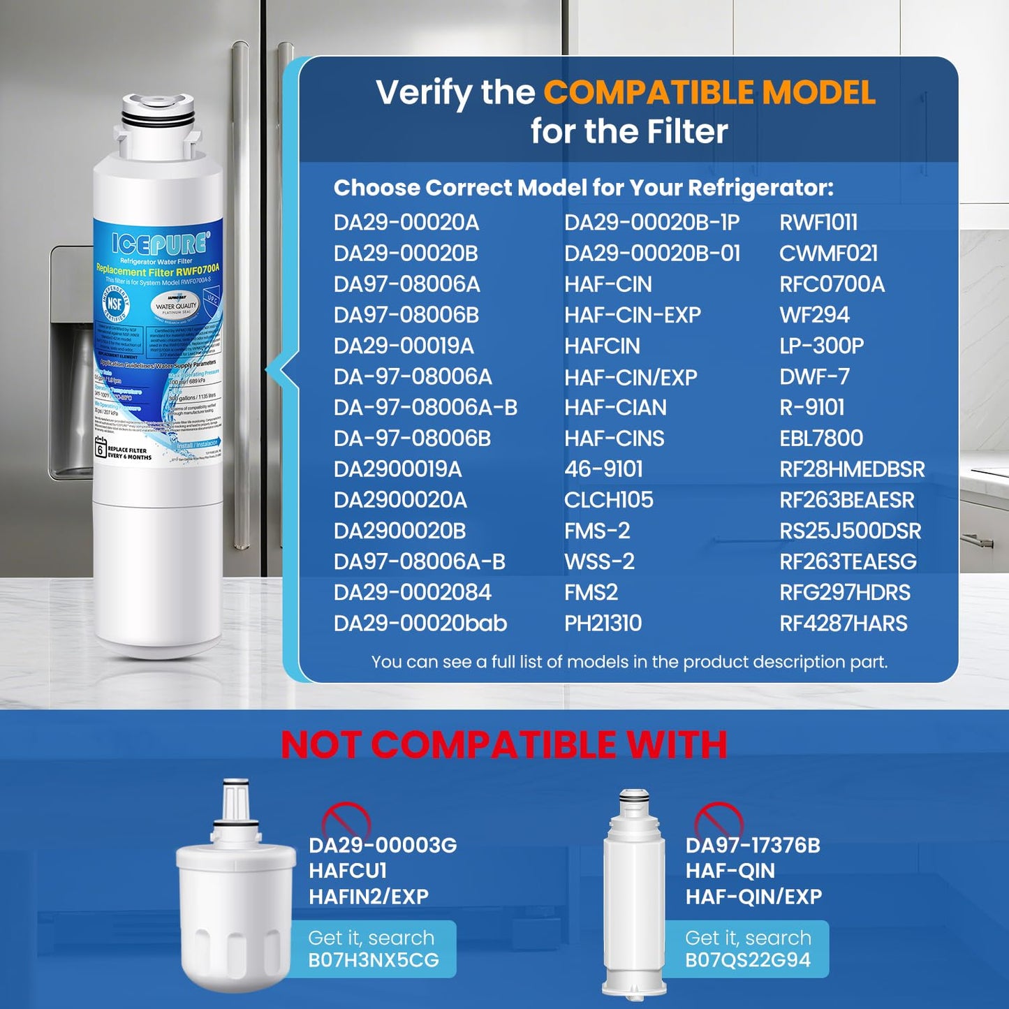 ICEPURE DA29-00020B Replacement for Samsung Water Filter HAF-CIN/EXP HAF-CIN DA29-00020B-1 RF28HMEDBSR RF263BEAESR RS25J500DSR RF263TEAESG RWF0700A HDX FMS-2 DA97-08006A-1 RF4287HARS RF28HFEDBSR 3PACK - Available at All In One Marketplace Canada
