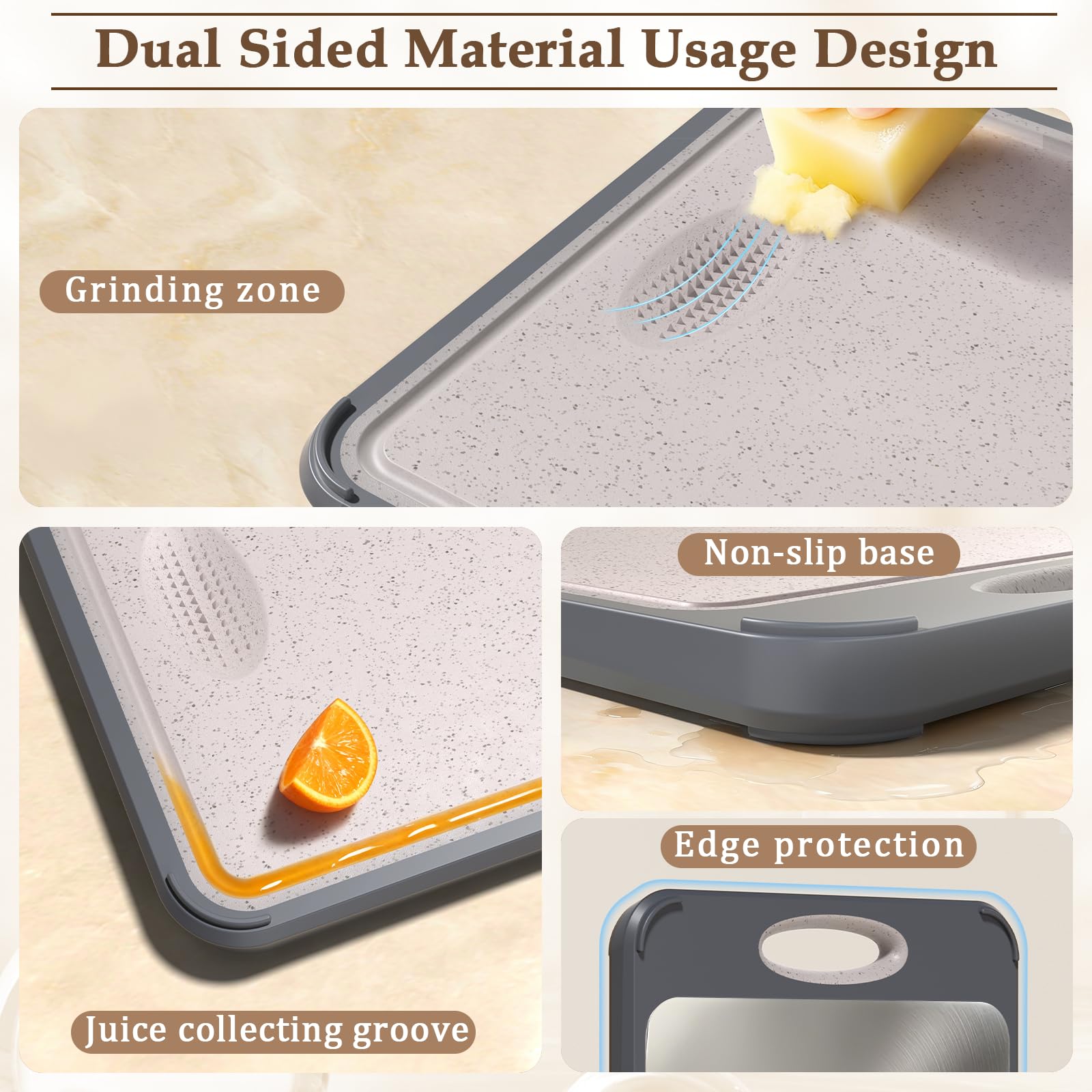 GUANCI Cutting Board for Kitchen Double Sided 304 Stainless Steel Chopping Board Food-Grade Stainless Steel and Wheat Straw PP Large Size 16”×11” Easy to Clean - Available at All In One Marketplace Canada
