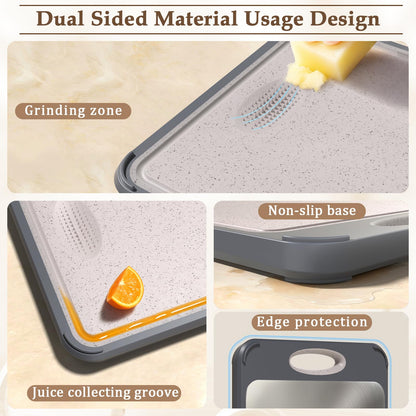 GUANCI Cutting Board for Kitchen Double Sided 304 Stainless Steel Chopping Board Food-Grade Stainless Steel and Wheat Straw PP Large Size 16”×11” Easy to Clean - Available at All In One Marketplace Canada