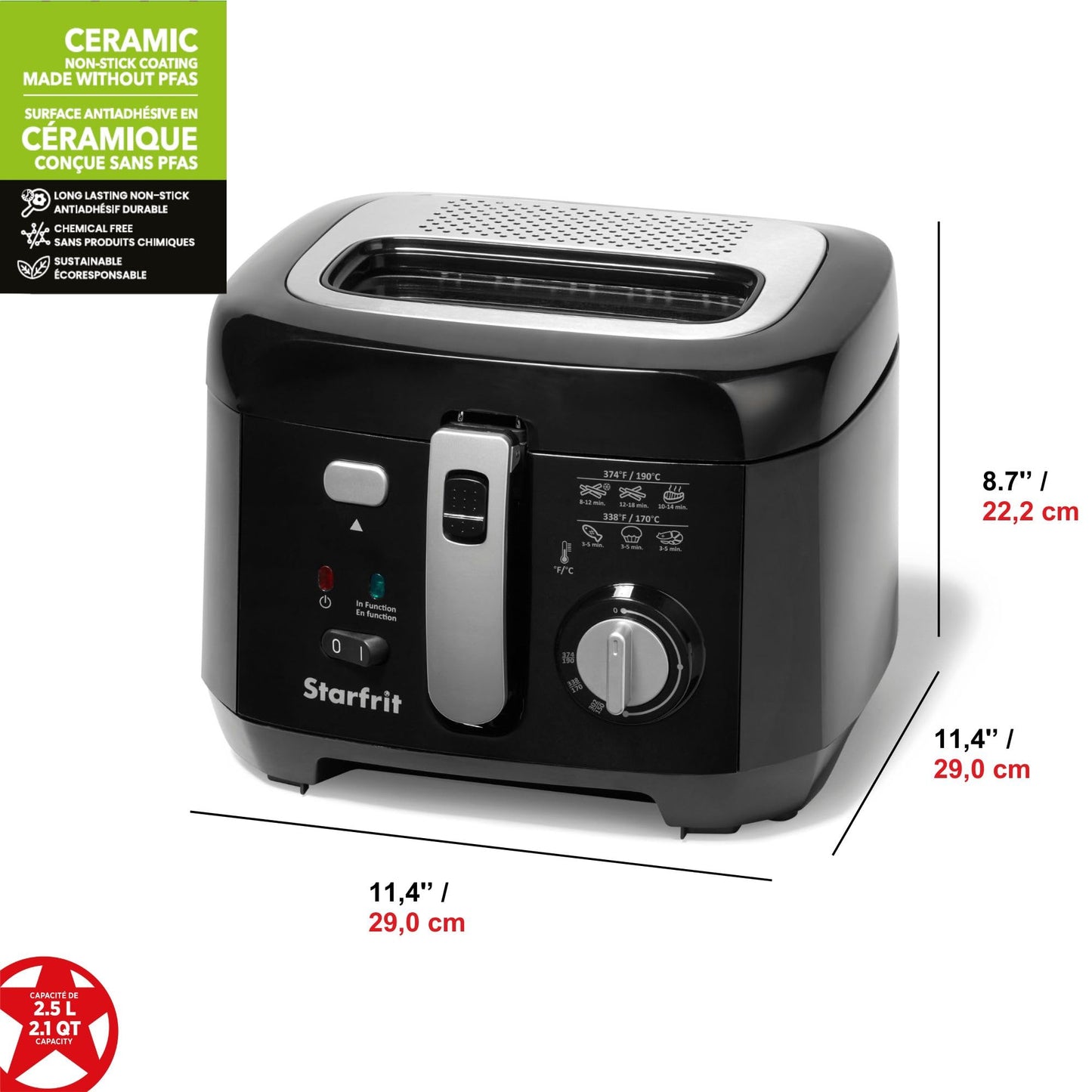 Starfrit Deep Fryer, 2.5L Capacity, Ceramic Bowl, Black Starfrit