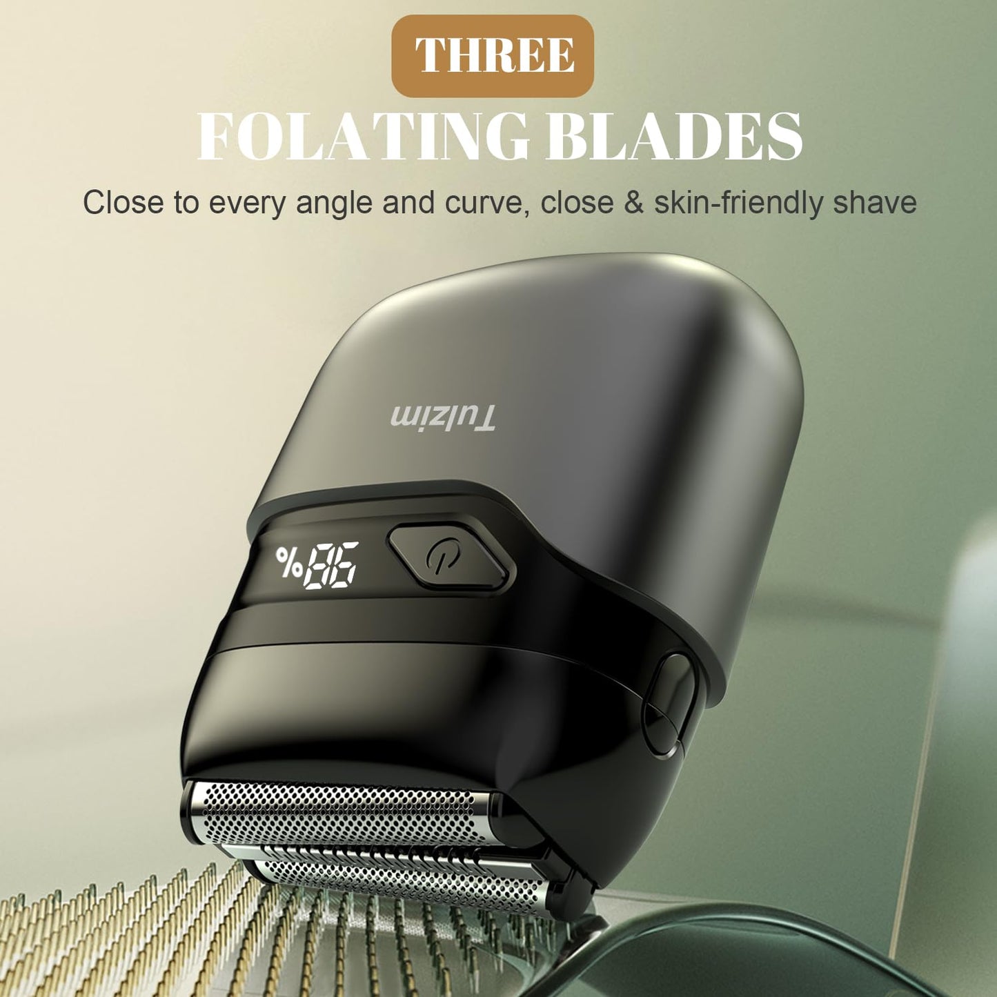 Tulzim Electric Foil shaver For Men: Portable electric razor for Beard/Face - 𝟑 𝐅𝐥𝐨𝐚𝐭𝐢𝐧𝐠 𝐁𝐥𝐚𝐝𝐞 LED Display USB-C Fast Rechargeable - 𝐈𝐏𝐗𝟕 𝐖𝐚𝐭𝐞𝐫𝐩𝐫𝐨𝐨𝐟 for Travel & Home - Light grey - Available at All In One Marketplace Canada