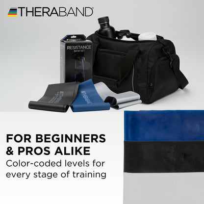 TheraBand Resistance Bands Set, Professional Non-Latex Elastic Band For Upper & Lower Body Exercise, Strength Training without Weights, Physical Therapy, & Pilates, Silver & Blue & Black, Advanced 🍁 All In One Marketplace Canada