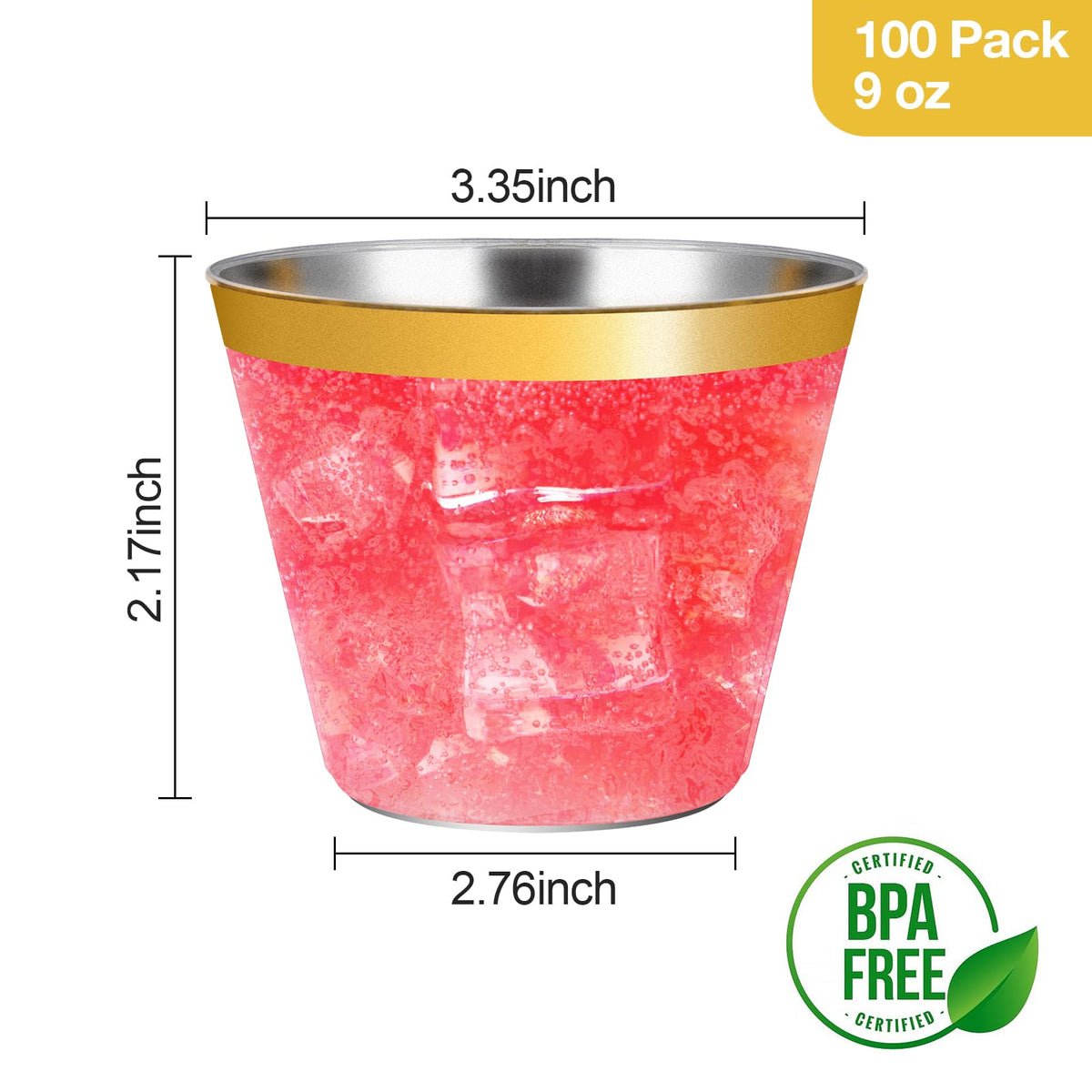 Goodluck 100PCS 9oz Gold Plastic Cups, Clear Plastic Cups with Gold Rim 🍁 All In One Marketplace Canada