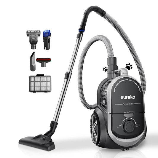 Eureka Bagless Canister Vacuum for Carpets and Hard Floors, Powerful Lightweight Vacuum Cleaner with Large Dust Cup Extension Tube 2-in-1 Crevice Tool Floor Nozzle, Silver, NEN180C w/HEPA Filter 🍁 All In One Marketplace Canada EUREKA