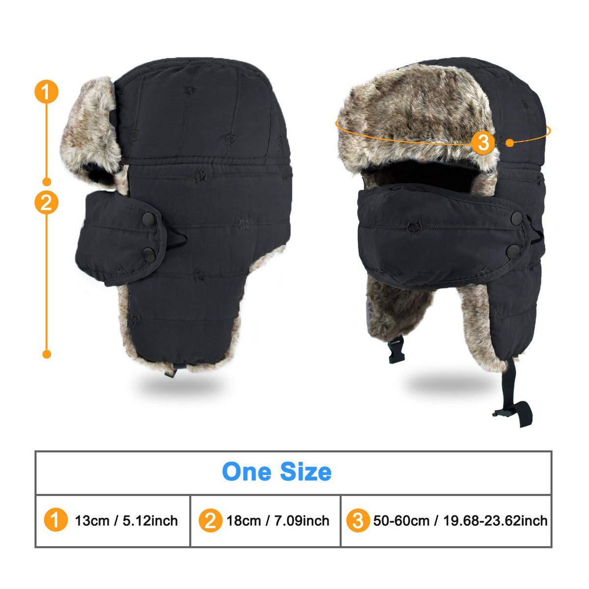 BROTOU Winter Trapper Hat for Men and Women, Warm Windproof Skiing Hats with Ear Flap and Mask (Dark Black) 🍁 All In One Marketplace Canada
