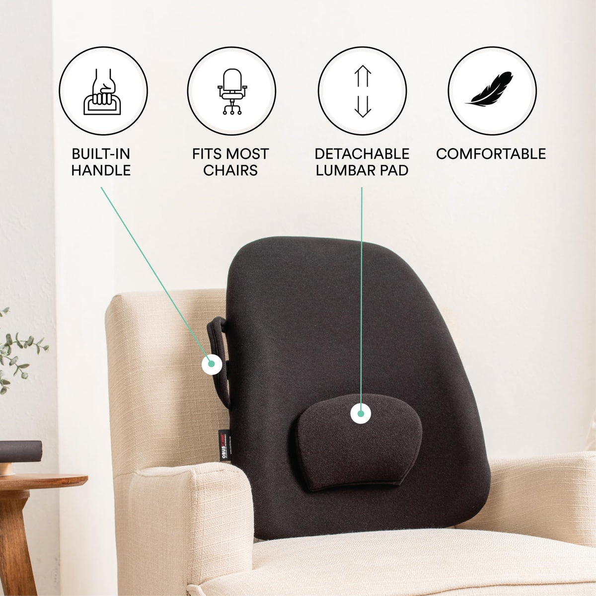ObusForme Lowback Backrest Support - Lower Back Padded Seat Cushion and Lumbar Support Pillow, Portable Posture Support with Soft and Durable Foam