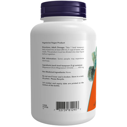 NOW Supplements, Magnesium Citrate Pure Powder, Enzyme Function*, Nervous System Support, 227g NOW