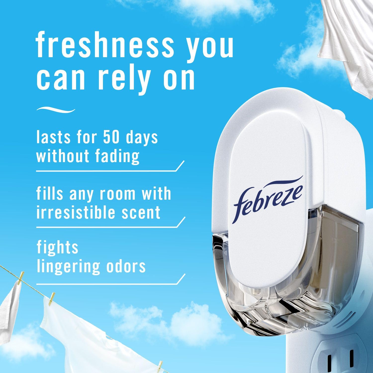 Febreze Plug In Air Freshener, Odor-Fighting Scented Oil Refill, Air Fresheners for Home and Bathroom and Kitchen, Long Lasting for Strong Odors, Linen & Sky Scent, 4 Count