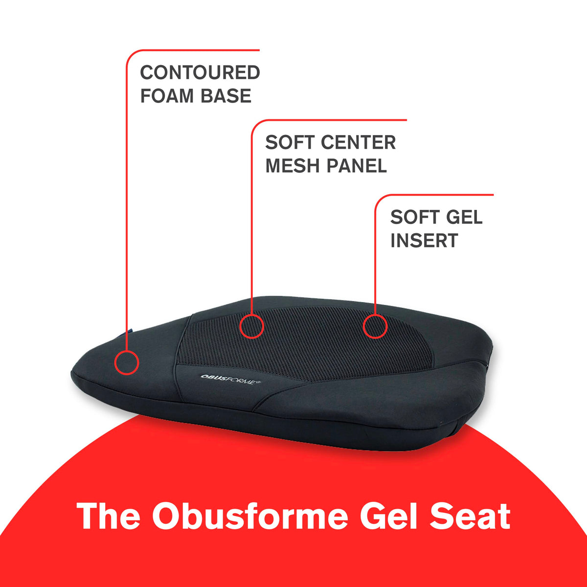 ObusForme Gel Seat Cushion – Memory Foam Seat Cushion and Posture Support, Contoured Ergonomic Design for Soothing Relief, Soft Gel Insert and Mesh Panel