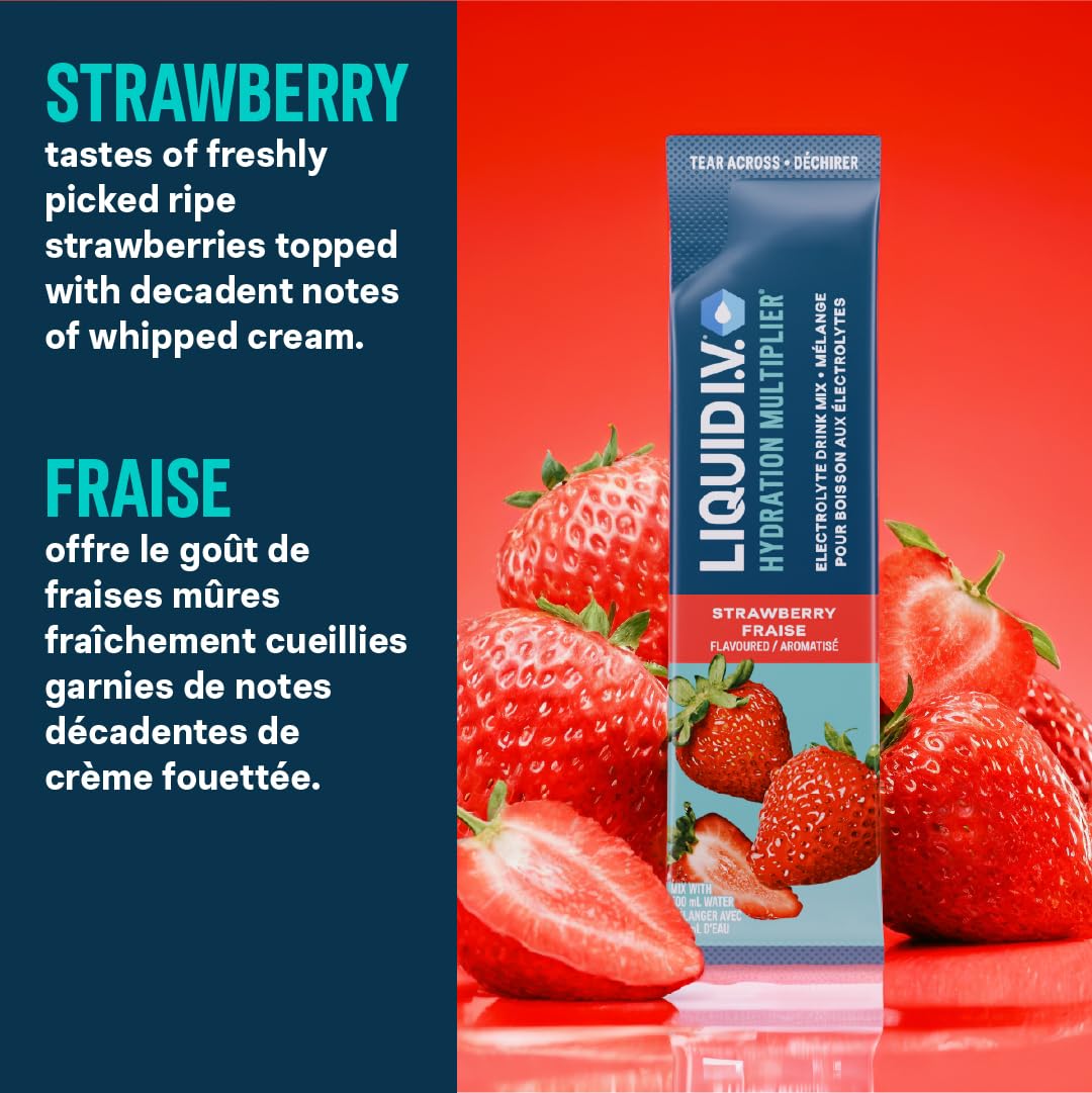Liquid I.V. Hydration Multiplier Electrolyte Drink Mix - Enhanced Hydration Electrolyte Powder with Vitamins B3, B5, B6, B12 and C -18x On-the-go Sticks for Workout and Travel - Strawberry