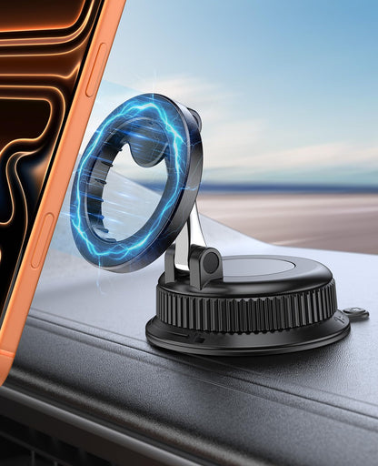 BOSILLEY Magnetic Car Phone Mount for MagSafe, Strong Suction Cup Phone Holder for Car Dashboard & Windshield, 360° Rotatable & Foldable, Adjustable Cell Phone Holder for Car, Fits iPhone 12–17 Series