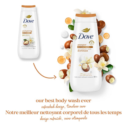 Dove Body Wash for Renewed, Healthy-Looking Skin, Pampering Shea Butter & Vanilla, Gentle Skin Cleanser with 24hr Renewing MicroMoisture, 325mL (Pack of 4)