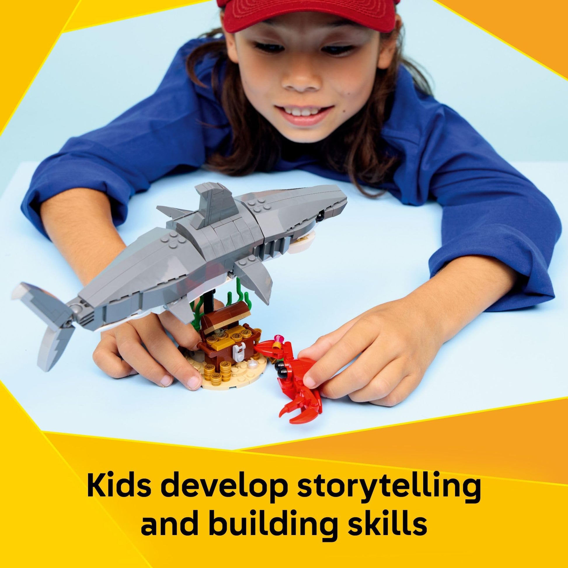 LEGO Creator Fierce Shark with a Treasure Chest Building Toy for Boys & Girls - Kids Build a Shark, Fish, or Manta Ray Animal Figure - Bedroom or Shelf Decor for Ages 8+ - 31381 LEGO