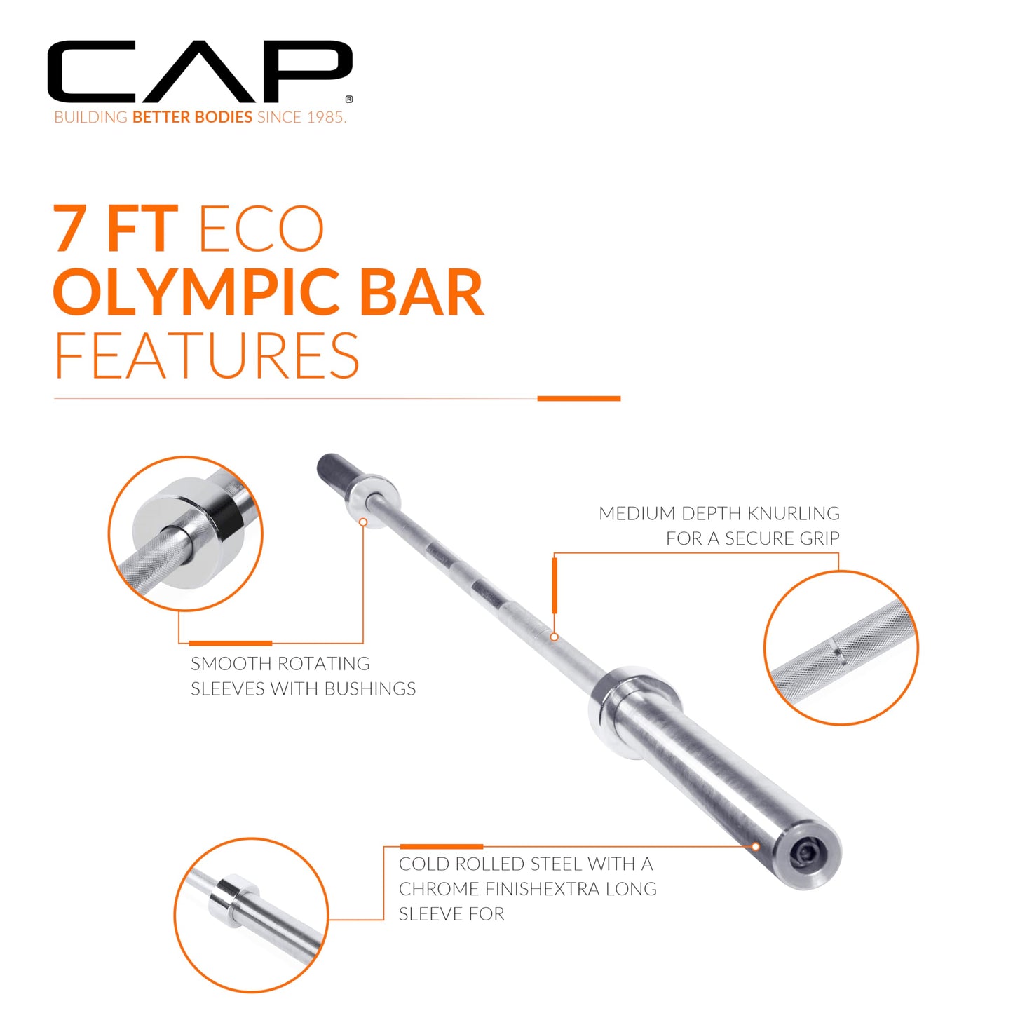 CAP Barbell Classic 7-Foot Olympic Bar, Chrome CAP