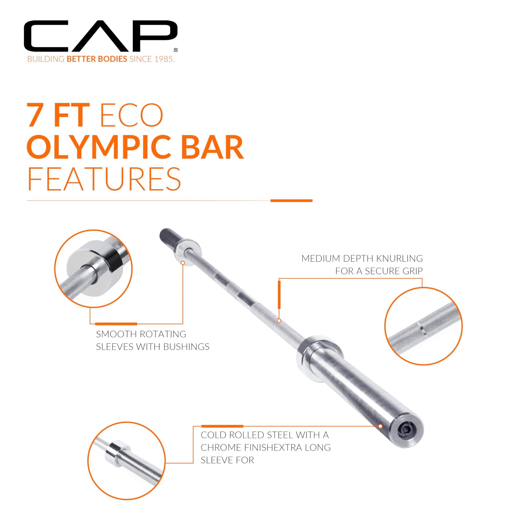 CAP Barbell Classic 7-Foot Olympic Bar, Chrome CAP