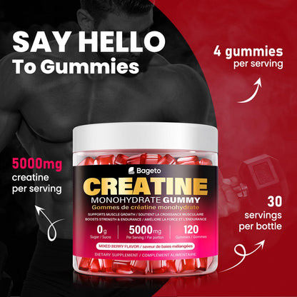 Creatine Monohydrate Gummies 5000mg for Men & Women, Gomitas de 5g Creatine Monohydrate,120 Pre Workout Gummies for Muscle Strength, Mixedberry (Pack of 1) - Available at All In One Marketplace Canada