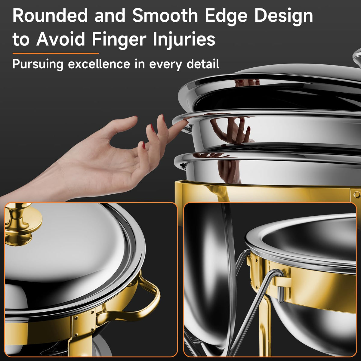 Chafing Dishes for Buffet, 4 Pack 5QT Round Stainless Steel Chafing Dish Set for Home Parties, Christmas Gatherings, Catering Events Complete Buffet Warmer Set (Golden, 4PACK) 🍁 All In One Marketplace Canada