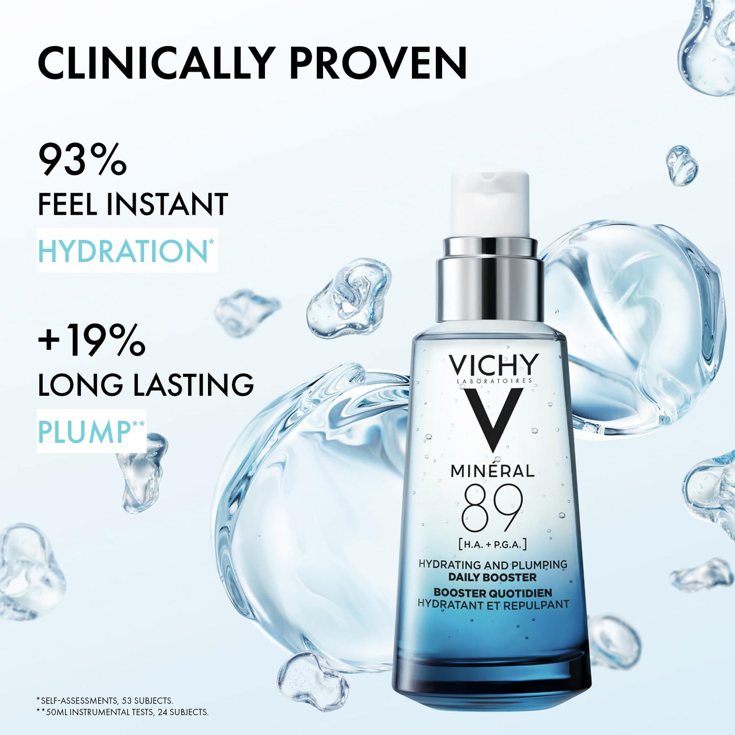 Vichy Hydrating Hyaluronic Acid Serum, Mineral 89 Daily Face Serum Skin Booster with Natural Origin Hyaluronic Acid, Hydrates and Strengthens Sensitive Skin, Recommended by Dermatologists VICHY