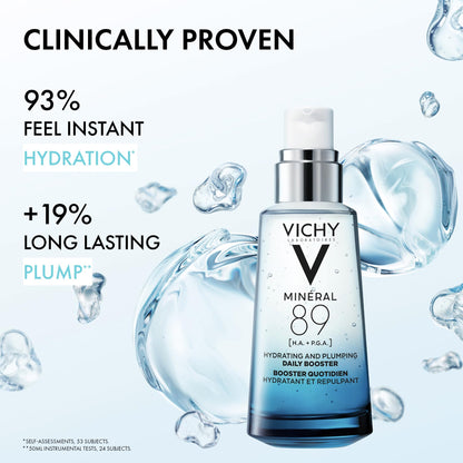 Vichy Hydrating Hyaluronic Acid Serum, Mineral 89 Daily Face Serum Skin Booster with Natural Origin Hyaluronic Acid, Hydrates and Strengthens Sensitive Skin, Recommended by Dermatologists VICHY