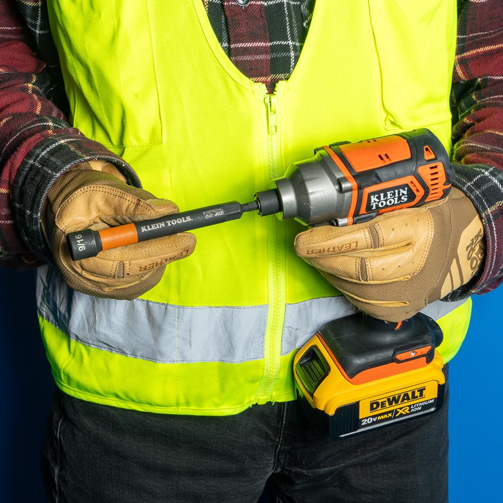 Klein Tools 32930 Magnetic Impact Nut Setter Set, 6-Piece Color Coded Power Nut Driver with Extended Reach, 6 Sizes
