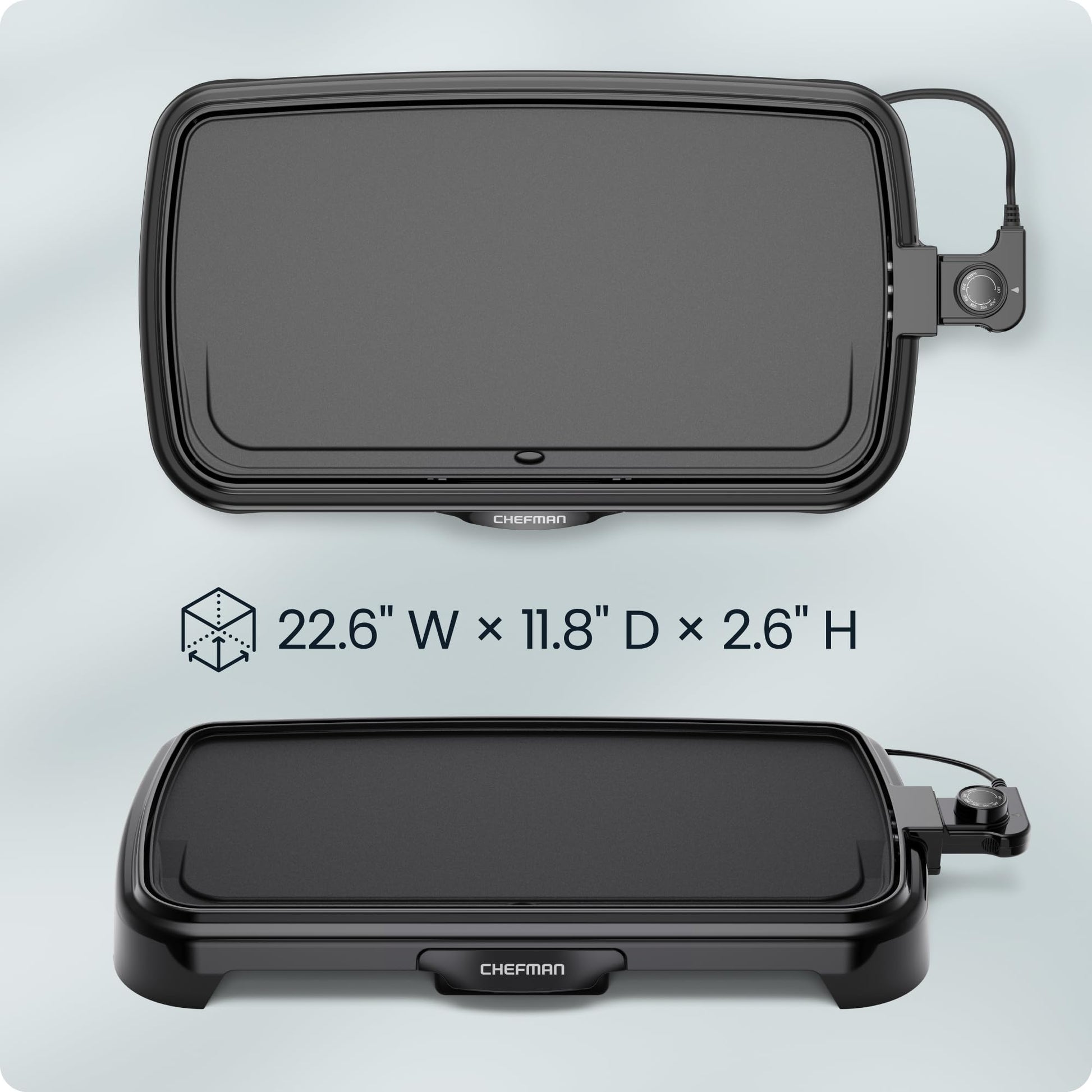Chefman XL Electric Griddle with Removable Temperature Control, Immersible Flat Top Grill, Burger, Eggs, Pancake Griddle, Nonstick Extra Large Cooking Surface, Slide Out Drip Tray, 25 x 51 CM - Available at All In One Marketplace Canada