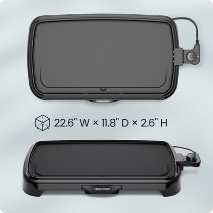 Chefman XL Electric Griddle with Removable Temperature Control, Immersible Flat Top Grill, Burger, Eggs, Pancake Griddle, Nonstick Extra Large Cooking Surface, Slide Out Drip Tray, 25 x 51 CM - Available at All In One Marketplace Canada