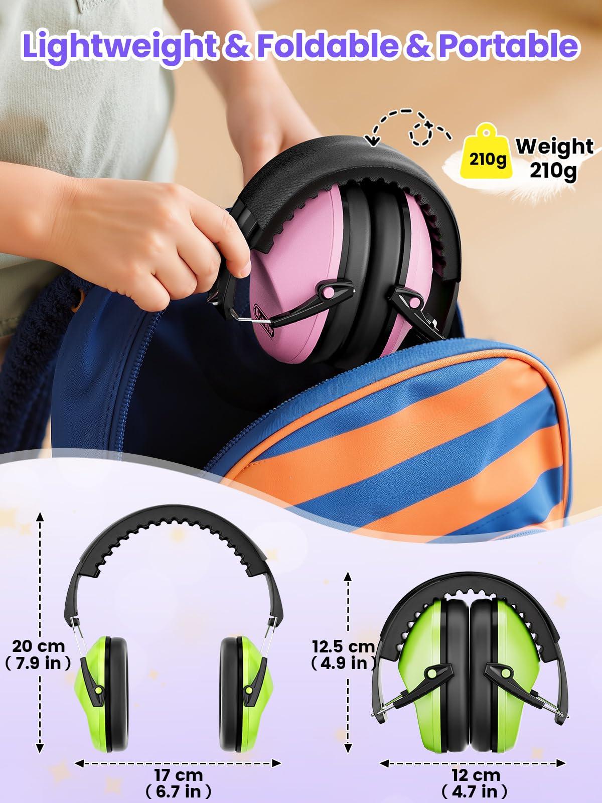 2 Pack Noise Cancelling Headphones for Kids: Dr.meter Kids Ear Protection Earmuffs for Autism Sensory - Hearing Protection Earmuffs for Monster Truck Concerts Study and Fireworks - (green+pink)