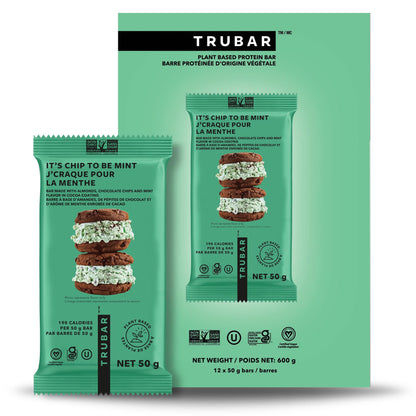 TRUBAR It's Mint to Be Chip Vegan Protein Bar - Plant-Based, Gluten-Free, 12g Protein, 13g Fiber, 12-Pack