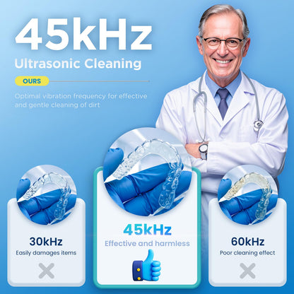 Dental Ultrasonic Retainer Cleaner Machine: 45kHz Dental Cleaning Pod with Digital Timer & 200ML, Cleaning for Dentures, Mouth Guards, Aligners, Night Guards, Braces, Toothbrush Heads & Jewelry - Available at All In One Marketplace Canada