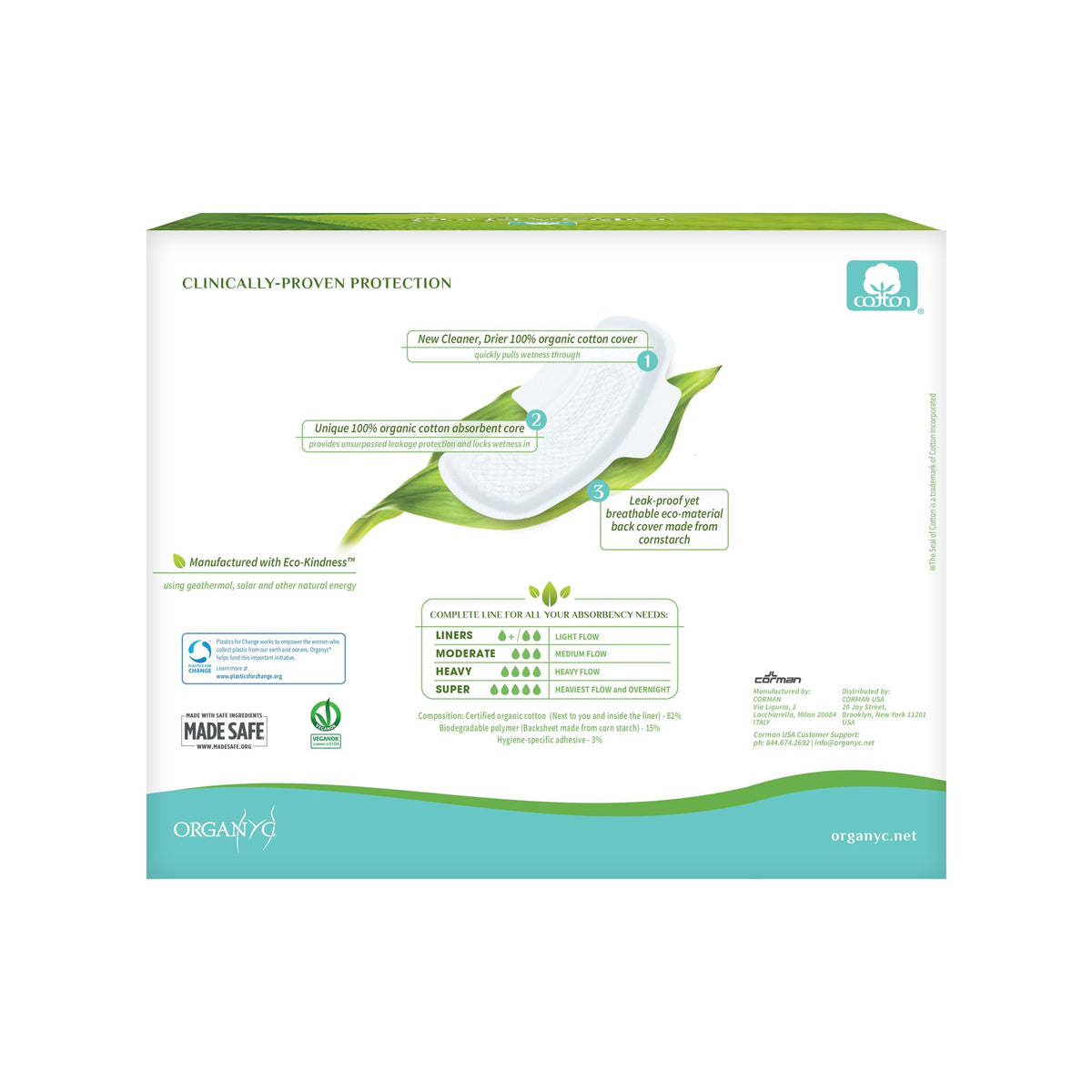 Organyc New and Improved 100% Certified Organic Cotton Overnight Feminine Pads, Heaviest Flow, Super Absorbency, 28 Count