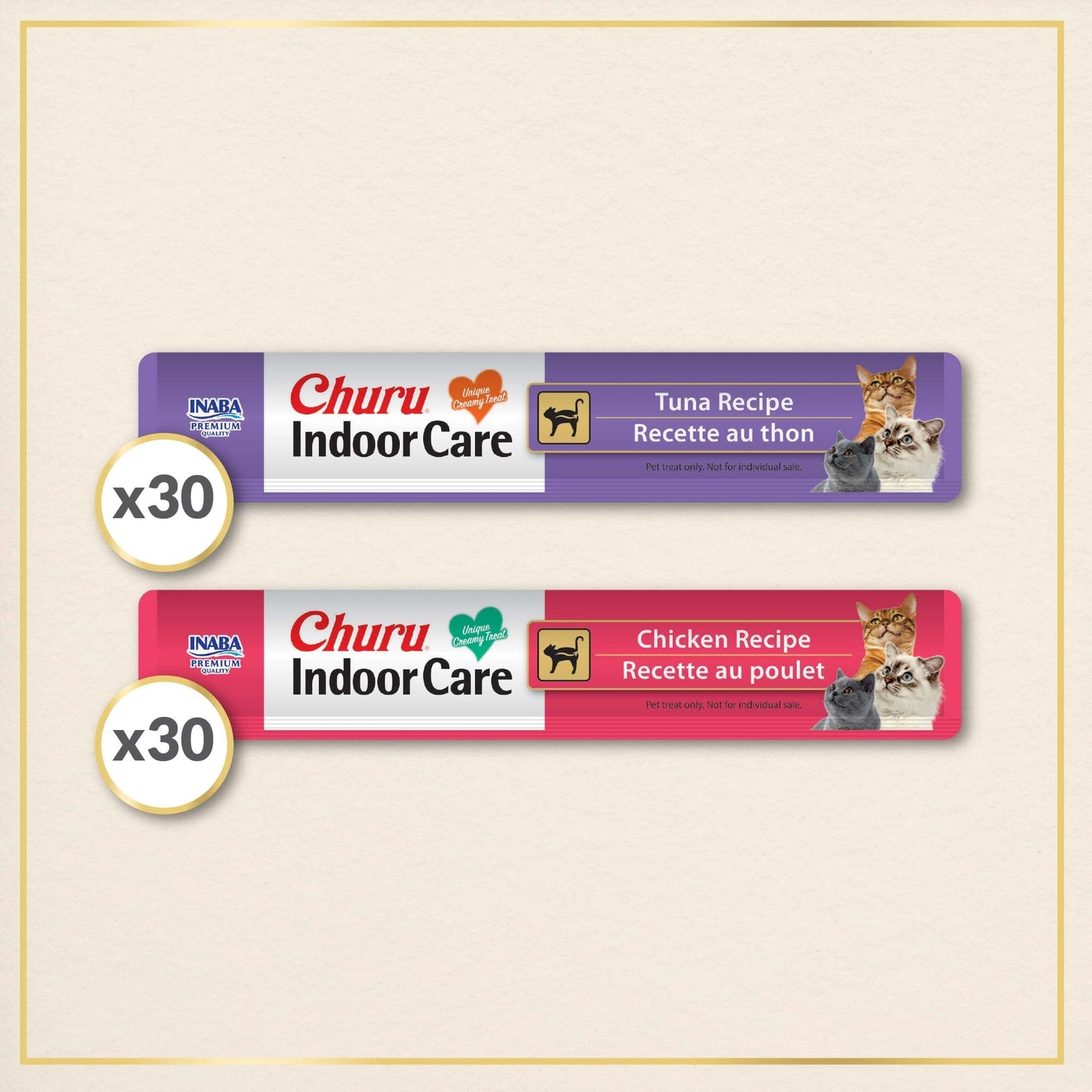 INABA Churu Indoor Care for Hairball Control, Functional Lickable Cat Treat with Taurine & Green Tea Extract, 14g Each, 60 Tubes Total, Tuna & Chicken Variety
