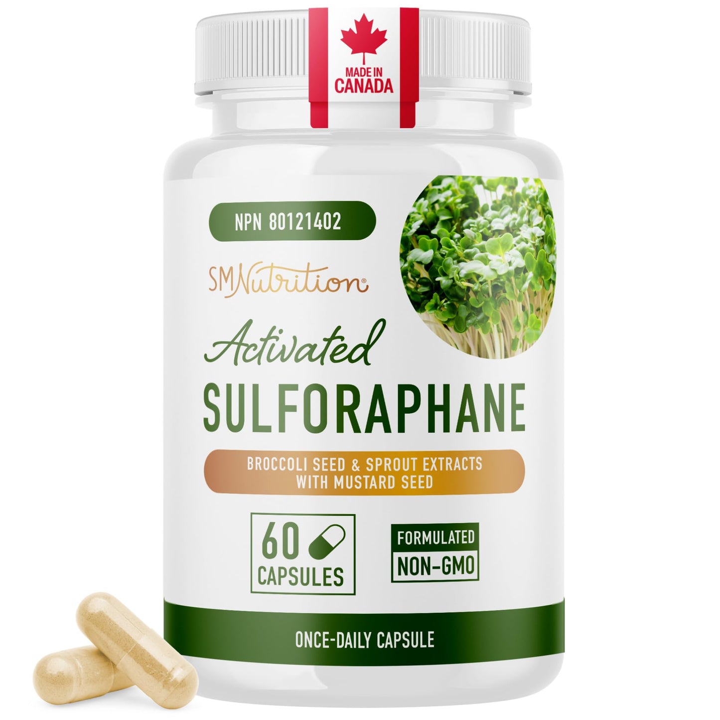 Sulforaphane Supplement from Broccoli Sprouts | 405mg Complex | NRF2 Activation With Glucoraphanin, Broccoli Seed Extract, & Mustard Seed | Supports Cellular Health with Antioxidants | 60 Capsules - Available at All In One Marketplace Canada