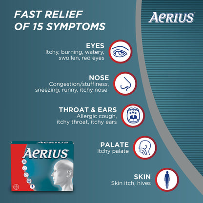 AERIUS Allergy Medicine, Fast Relief, 24-Hour, Non-Drowsy, 15 Symptoms, 70 Tablets - Available at All In One Marketplace Canada