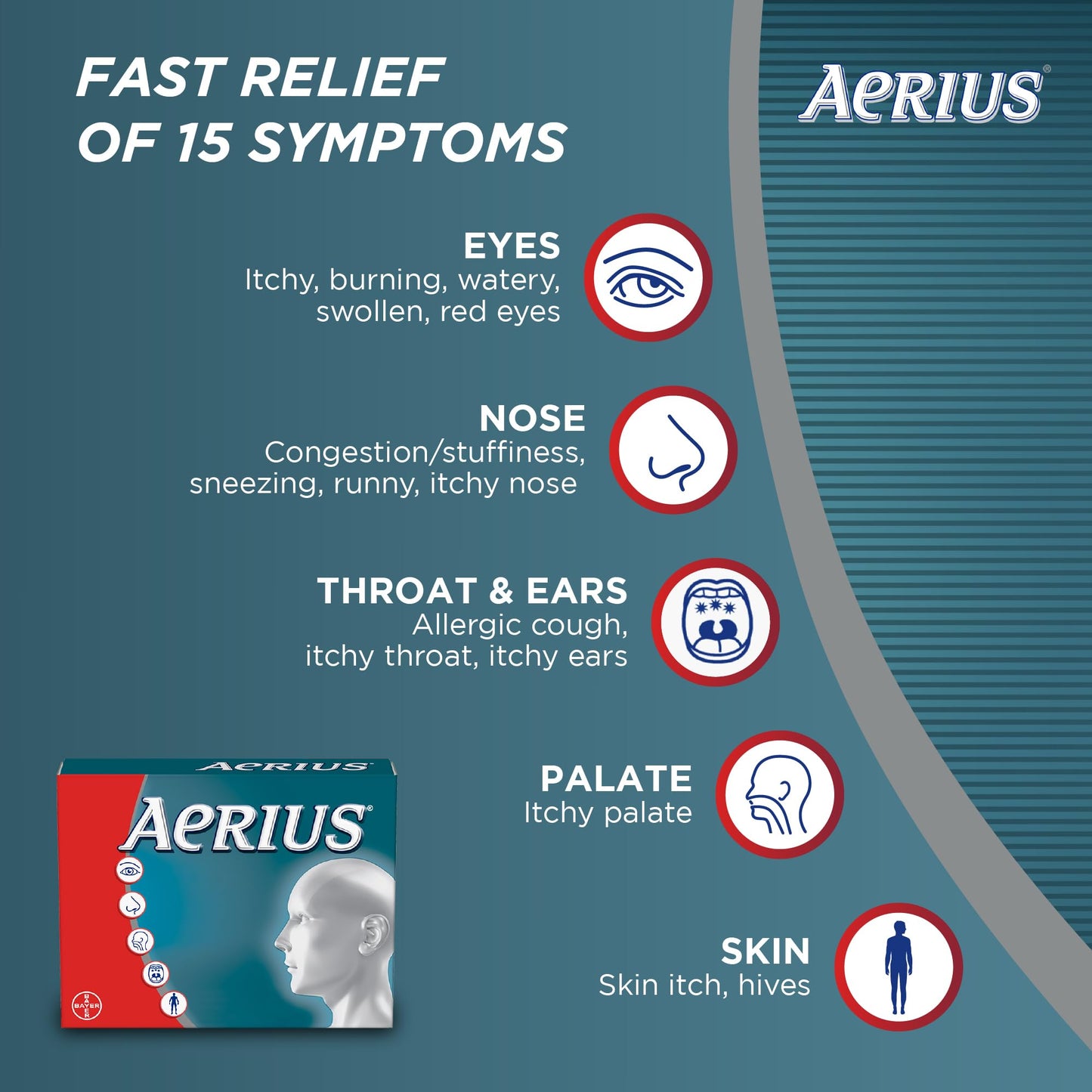 AERIUS Allergy Medicine, Fast Relief, 24-Hour, Non-Drowsy, 15 Symptoms, 24 Tablets - Available at All In One Marketplace Canada