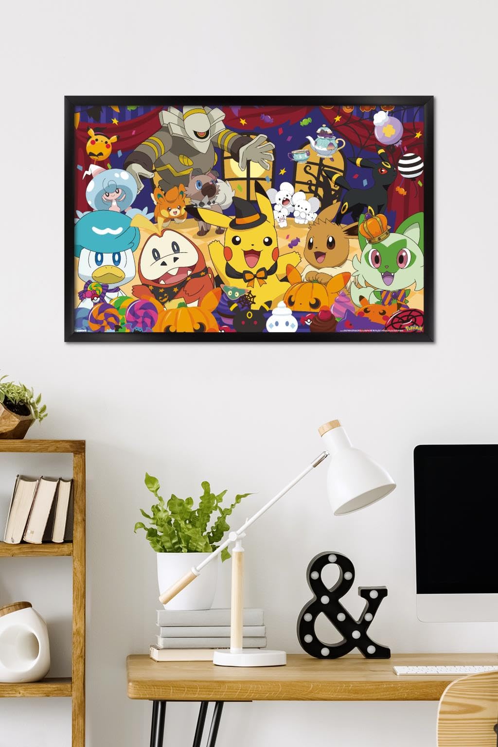 Pokémon: Halloween Party- Group Wall Poster, 34L" x 22.4W", Black Framed Version