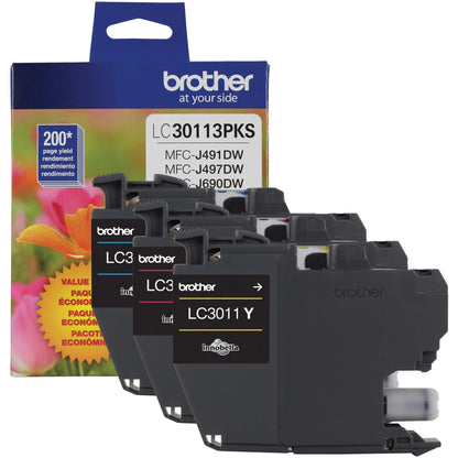 Brother Genuine LC30113PKS Standard Yield Colour Ink Cartridge Value Pack (3), original ink replacement cartridges, cyan/magenta/yellow, ink for Brother inkjet printers MFCJ491DW, MFCJ497DW, MFCJ690DW 🍁 All In One Marketplace Canada
